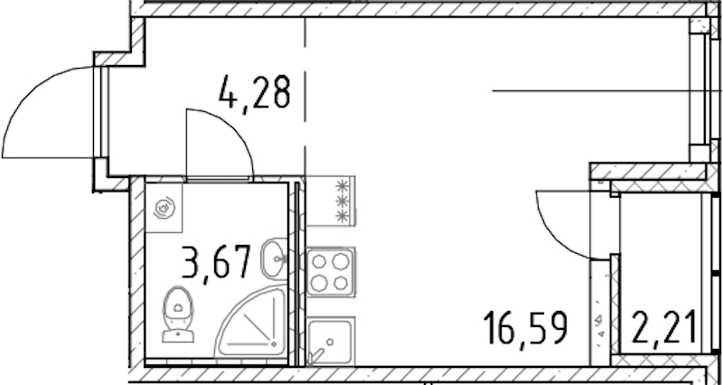 Квартира студия 24.54 м², 4/18 эт., ЖК «Город Первых»